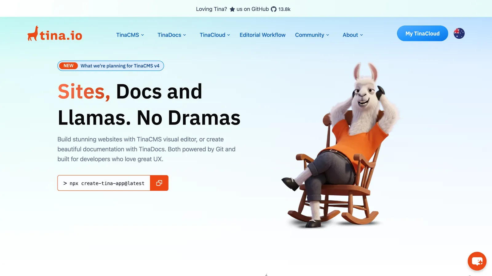 Screenshot of the TinaCMS website